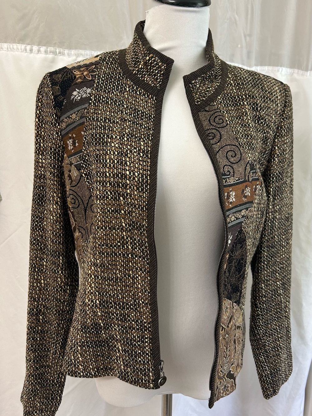 Vintage Canvasbacks Wool blend Women's Brown Textured Zip-Front Blazer Size 6